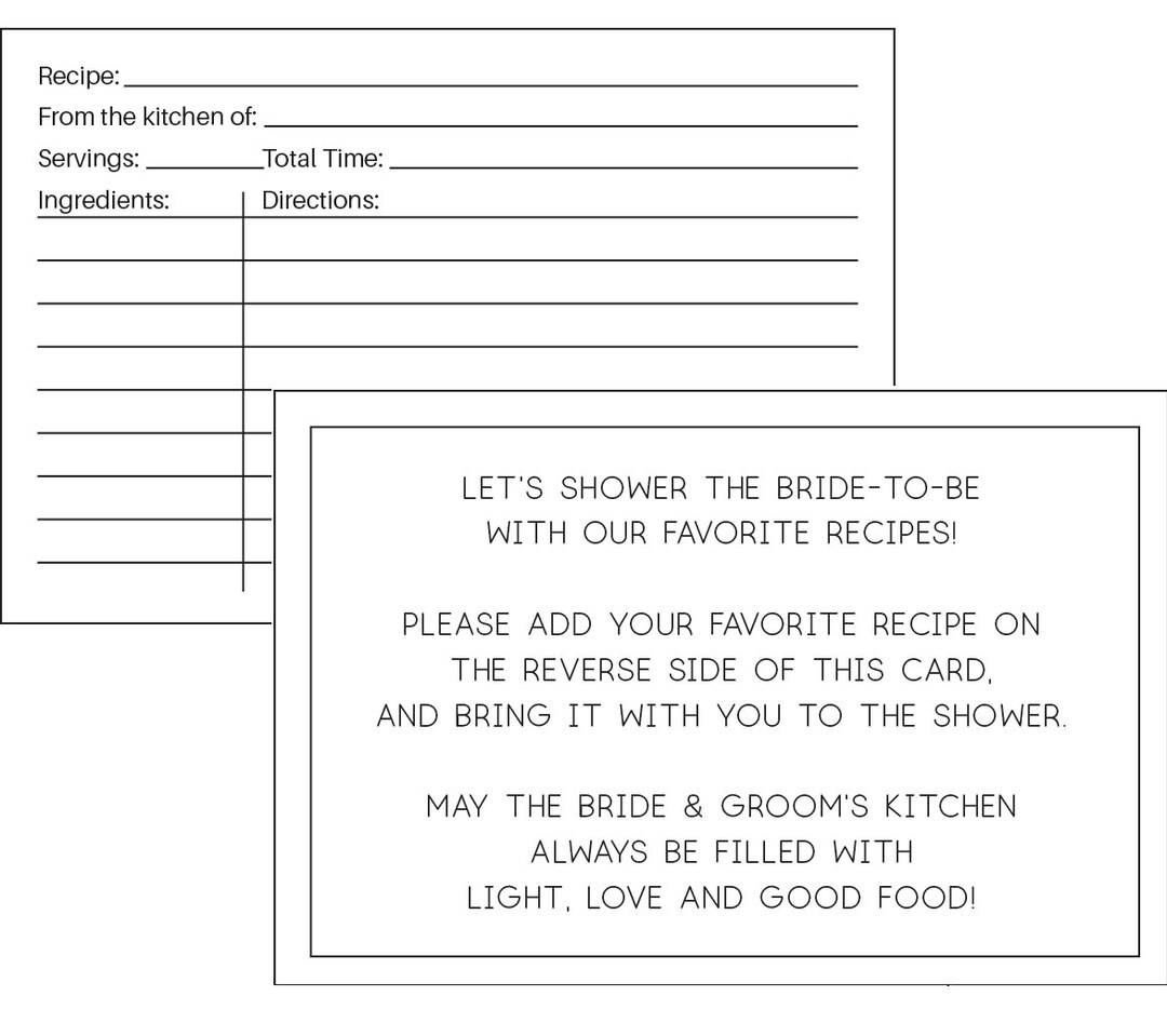 Recipe Card for Bridal Shower Etsy