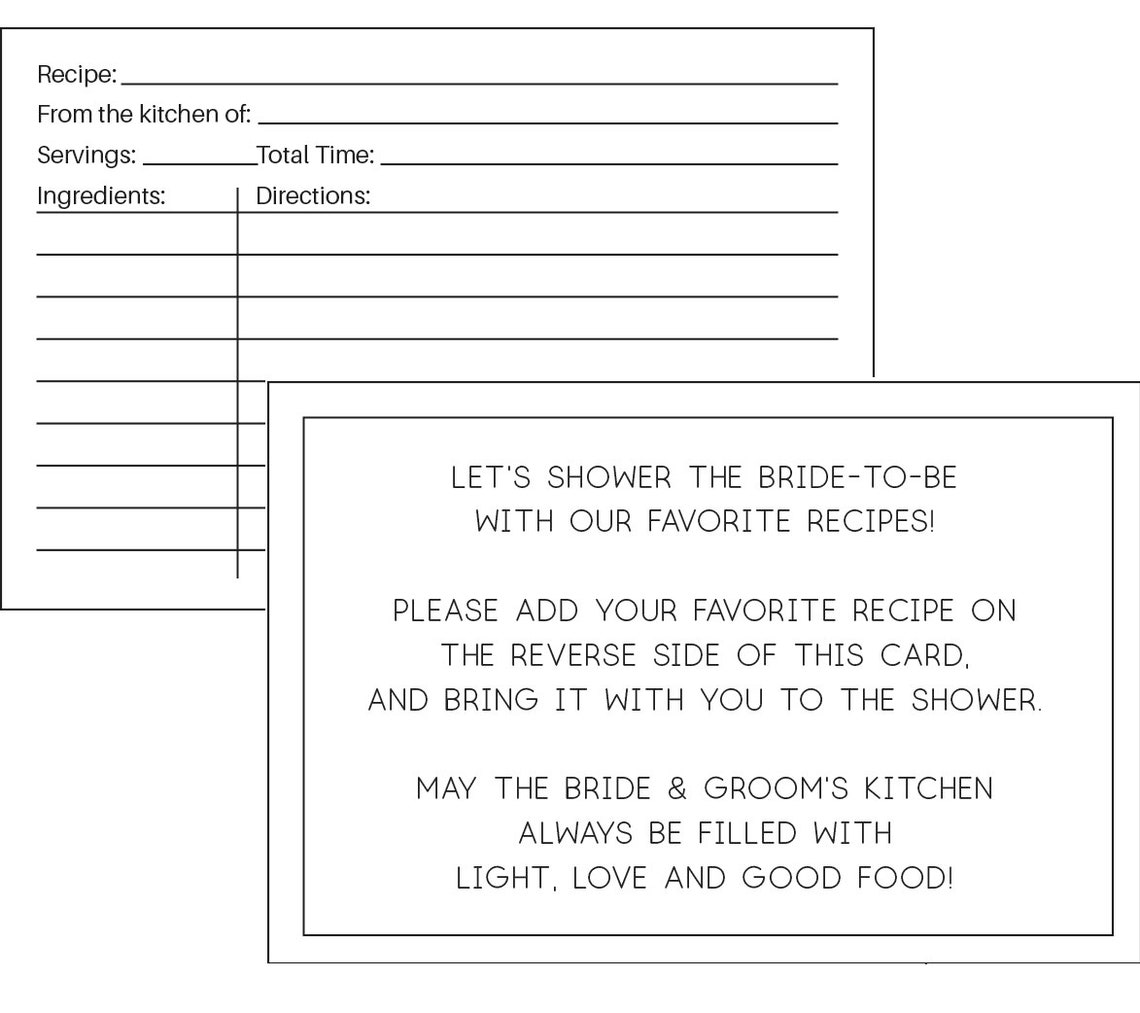 Recipe Card for Bridal Shower Etsy