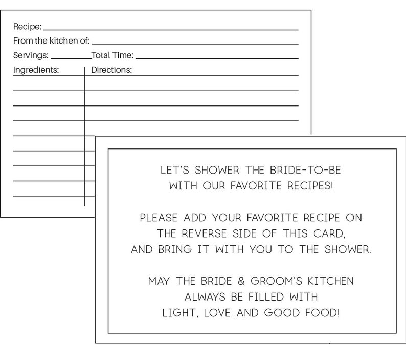 Recipe Card for Bridal Shower Etsy