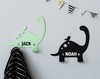 Personalised Two Metal dino wall hooks