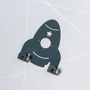 Retro Spaceship Coat Rack / Space Rocket Towel Hook / Rocketship Wall Art / Functional Wall Decor Dark grey