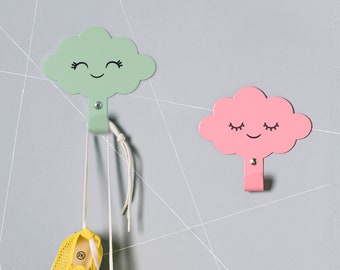 2 cloud wall hooks, sleepy eyes ,smiling eyes