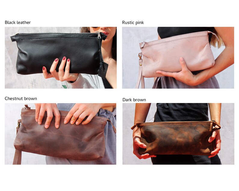 rustic pink leather clutch purse with zipper /& pockets women toiletry leather bag, big leather clutch bag with wristlet strap