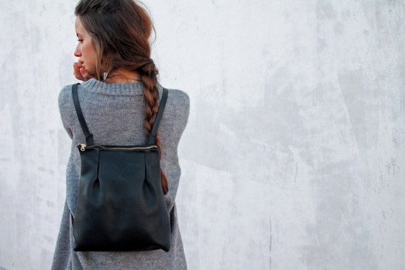 small black leather rucksack