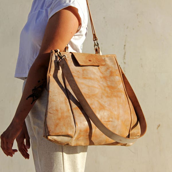 Large leather tote bag, crossbody leather bag with convertible straps, everyday tote bag, rustic leather bag for women