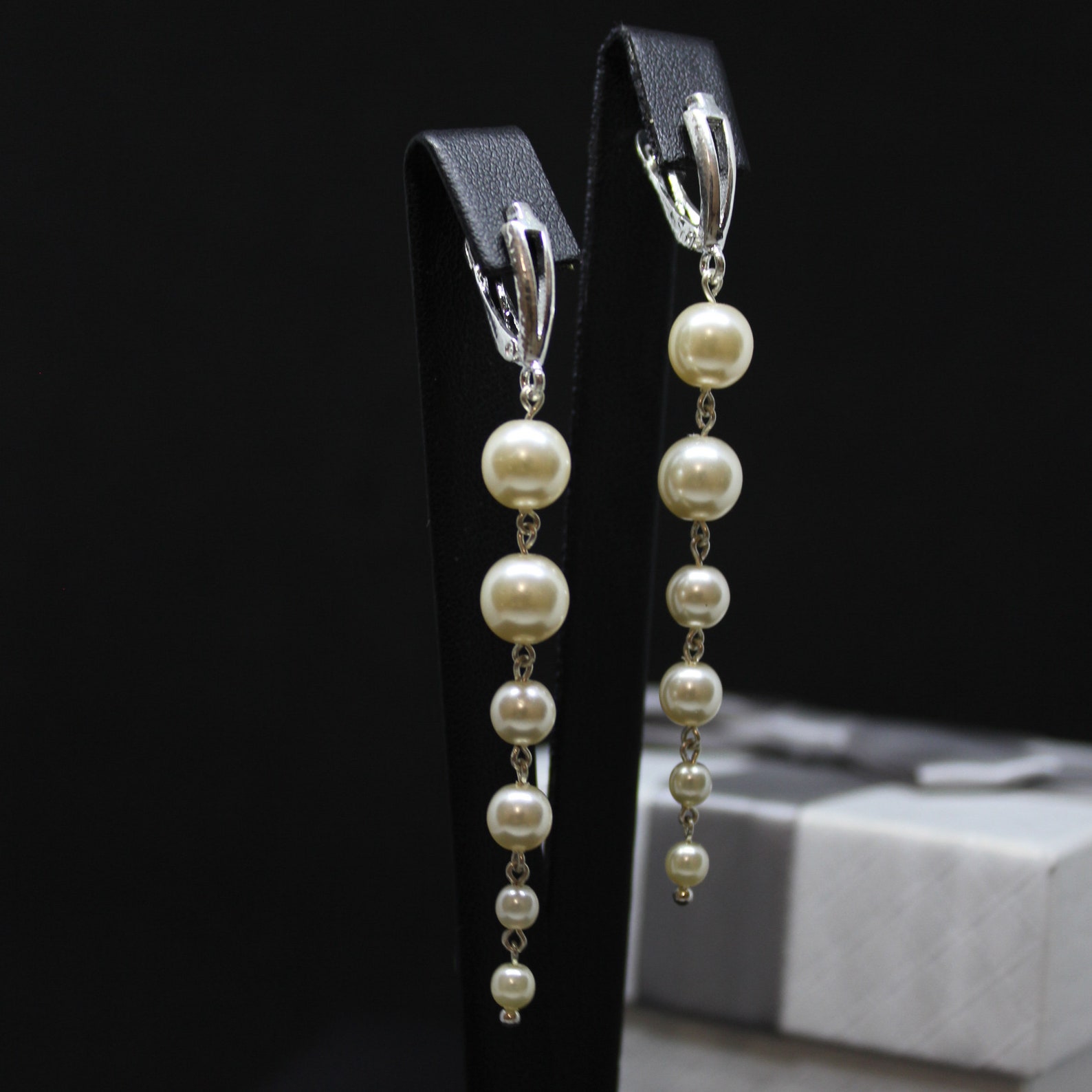 Long Linear Pearl Earrings for Wedding Party. Delicate - Etsy