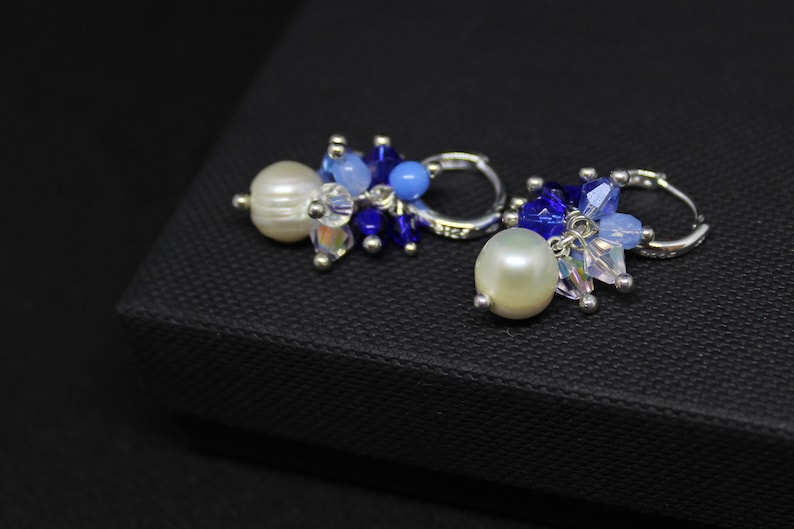 Blue pearl earrings for bridesmaids