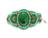 Smaragd Malachit Armband Perle Stickerei Kupfer Schmuck Edelstein Geschenk für Tochter-Manschette für kleine Handgelenk Boho Armband Weihnachten