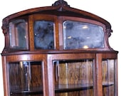 18294 Victorian Oak Triple Curved Glass Corner China Closet