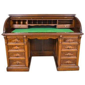 Antique Victorian Walnut Roll Top Desk, Walnut Desk #22578