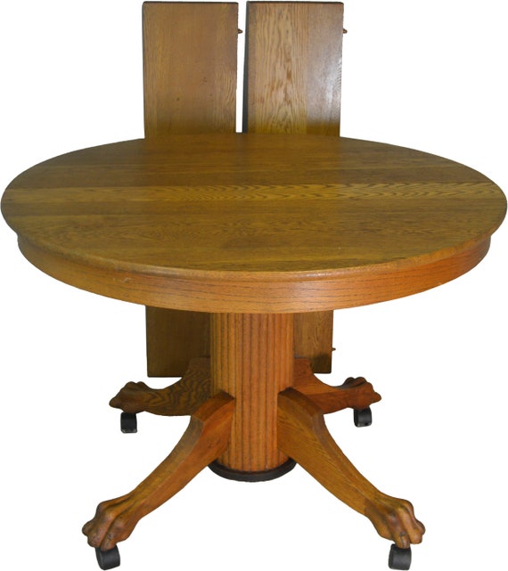 17680 Oak Reeded Base Claw Foot Dining Table 42 Inch 2 Leaves 17680 Oak Reeded Base Claw Foot Dining, 10 Foot Round Table