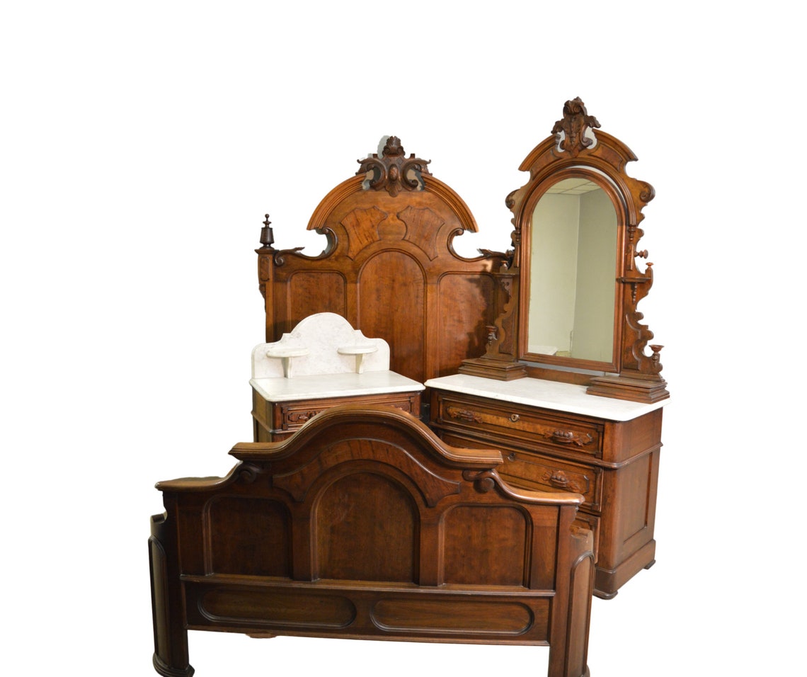 Antique Bed Set Victorian Carved Walnut Bedroom Suite 21497 Etsy