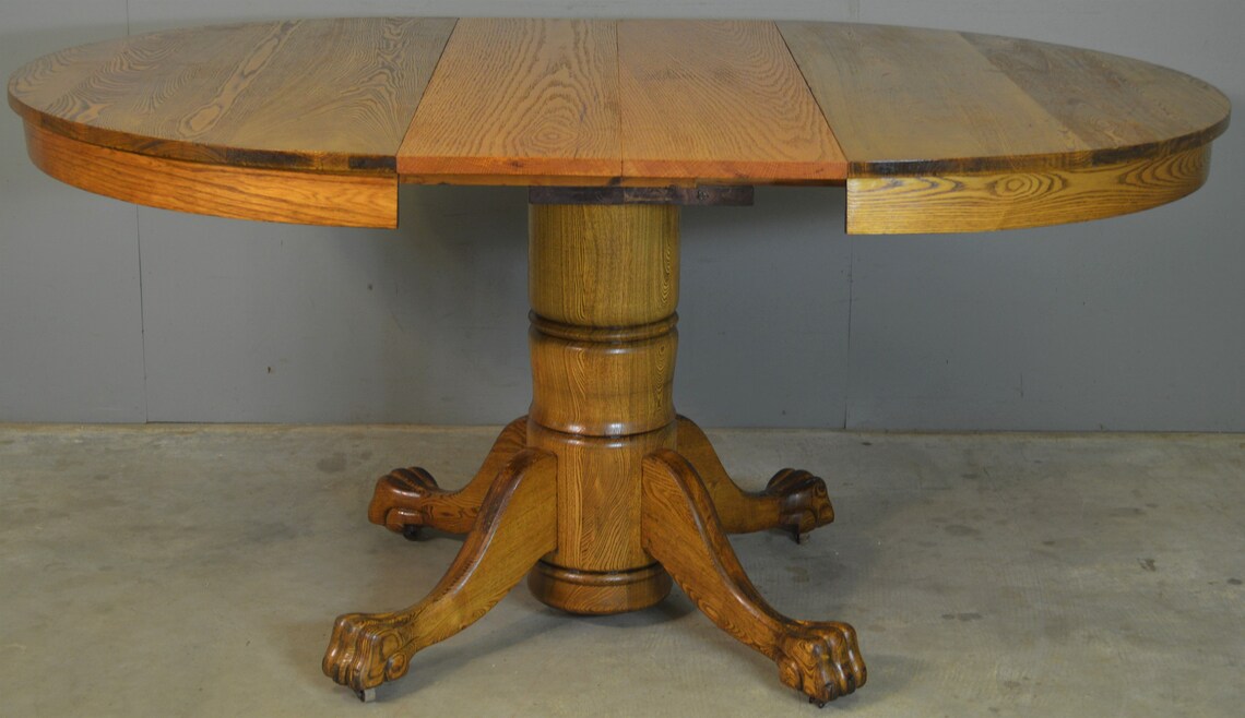 18696 Round Oak Claw Foot Dining Table & 4 Chair Set Etsy