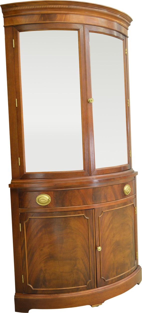 17394 Mahogany Curved Glass Corner China Cabinet Etsy