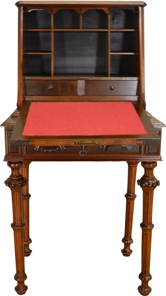 17380 Victorian Dainty Ladies Carved Slant Top Desk