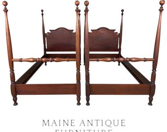 Pair of Antique Mahogany Twin Poster Beds – Matching Beds– c.1920s #22507