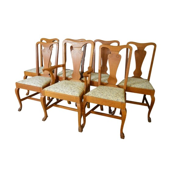 Antique Dining Room Chairs Oak Claw Foot Set of Seven 21567 Etsy