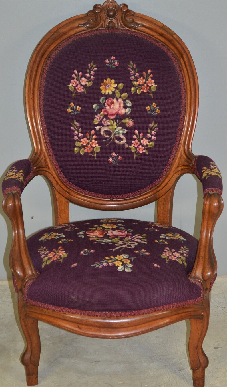 17881 Victorian Needlepoint Arm Chair Etsy