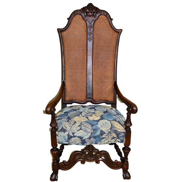 Antique French Carved Throne Chair Solid Walnut #17911A