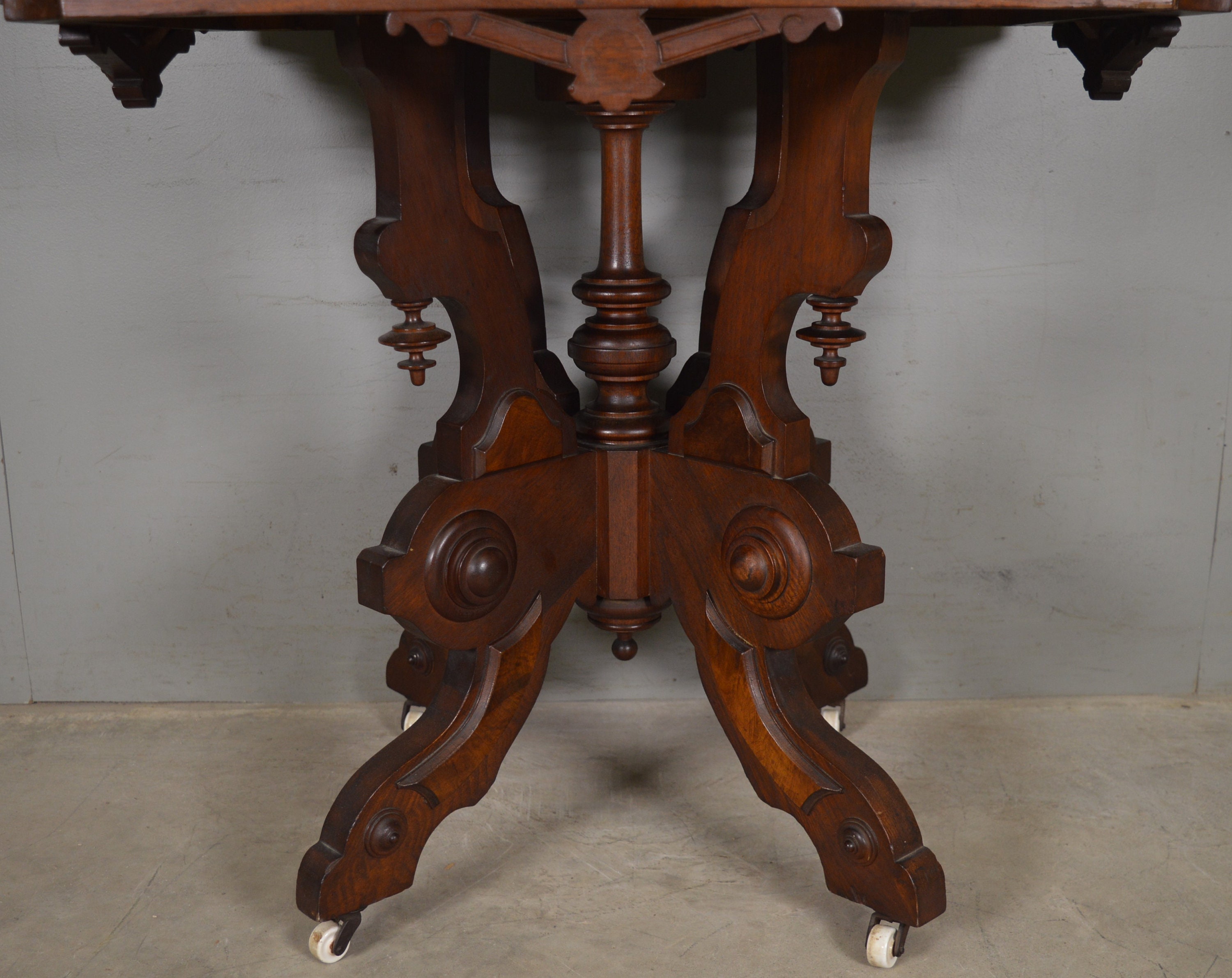 Antique Heavily Carved Oversize Marble Top Parlor Stand #21722