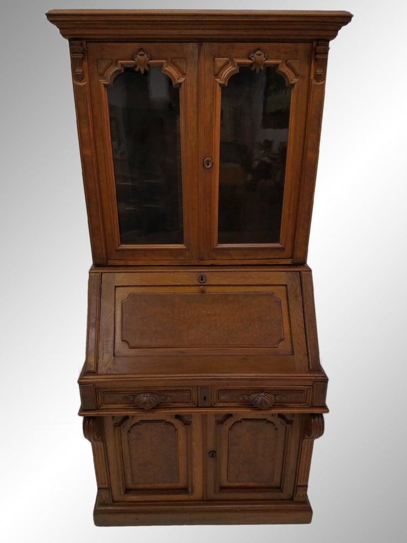19525 Antique Victorian Civil War Era Walnut Secretary Desk