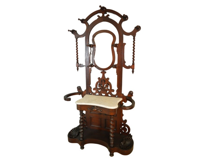 18837 Victorian Marble Top Hall Tree Precivil War Etsy