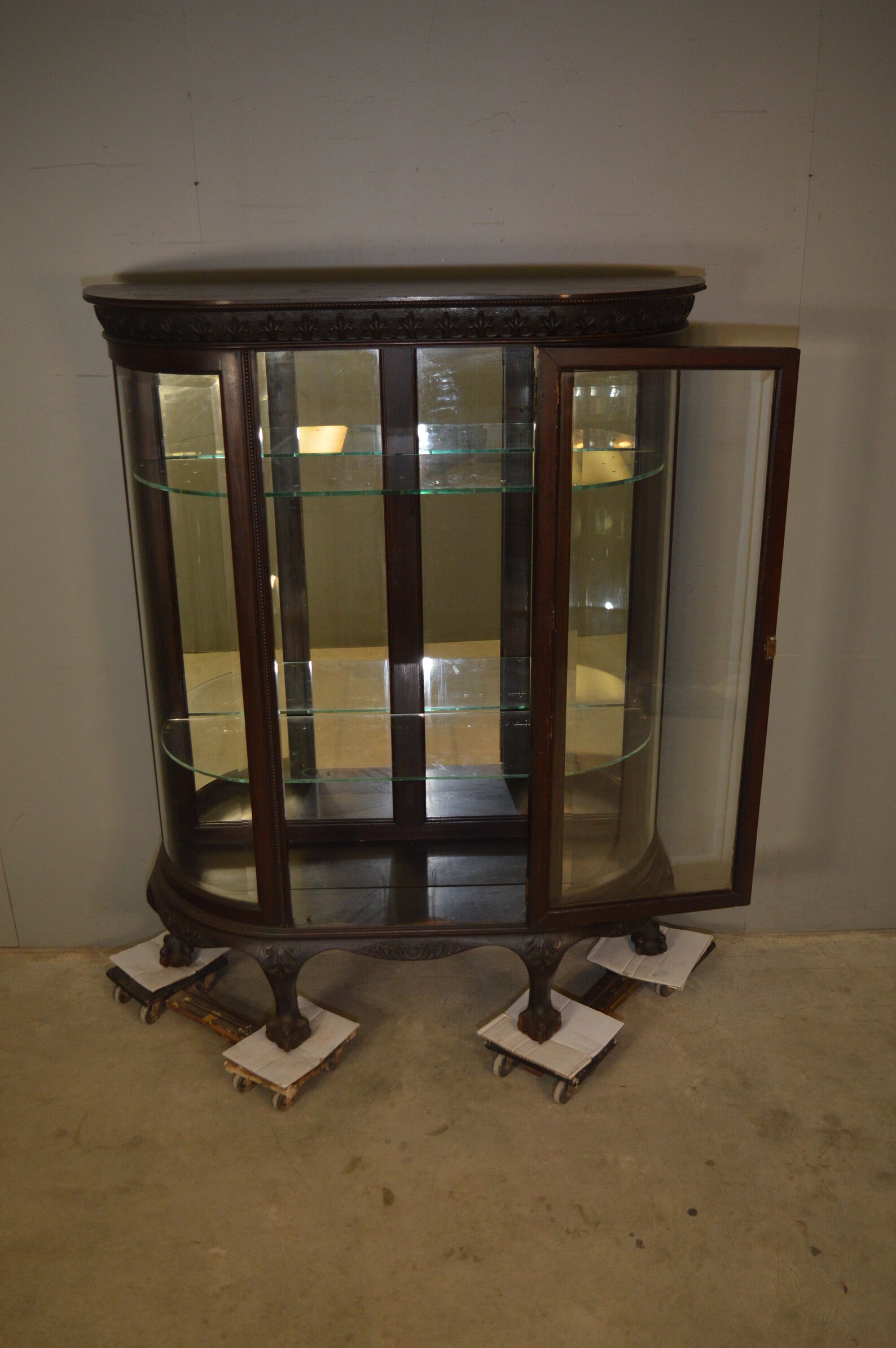 Antique China Curved Glass Oak 21578 Etsy