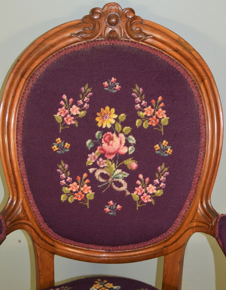 17881 Victorian Needlepoint Arm Chair Etsy