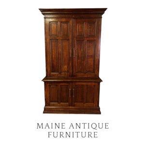 Raised Panel Step Back Oak Cupboard, Tiger Sawn Oak, 1890s #22473