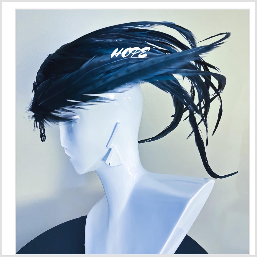 Feathered Haute Couture Hat: Black Sequin Beaded  display picture 2