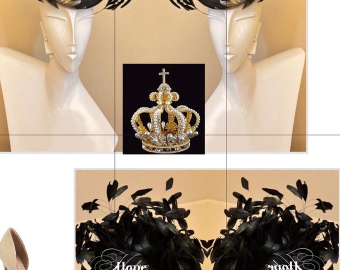 Featured listing image: DESIGNS BY HOPE |  Black Feather Chapeau | Black Hat |  Avant Garde Hat  |  Black & Gold  |  Church Hats  |  Formal Hats  |  Fascinator