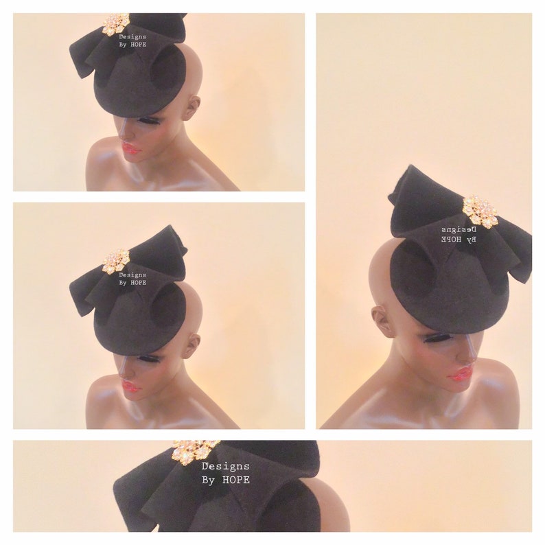 Designs By HOPE Special Occasion Haute Couture Accessories Ladies Gifts For Her Avant-garde Black Hat Formal Attire Millinery