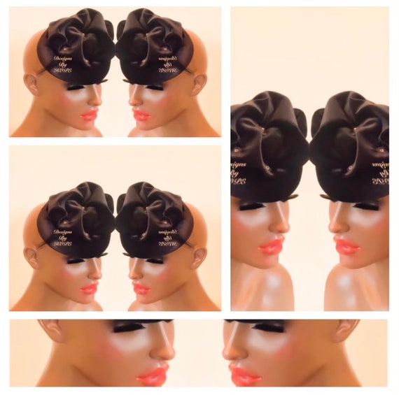 Black Velvet Couture Hat: Swarovski Crystal Formal Millinery 