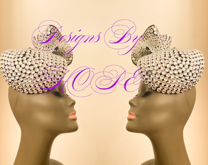 Featured listing image: Designs By HOPE  |  Jewelled Couture Chapeau  |  Avant Garde Hat  |  Couture Hat  |  Jewelled Hat  |  Accessories  |  Millinery  |  Bespoke