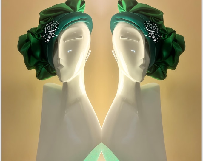 Featured listing image: Green Couture Chapeau  ||  Special Occasion  ||Draped Green Chapeau  ||  Millinery  ||  Hats  ||  Bespoke  ||  Designs By Hope  ||