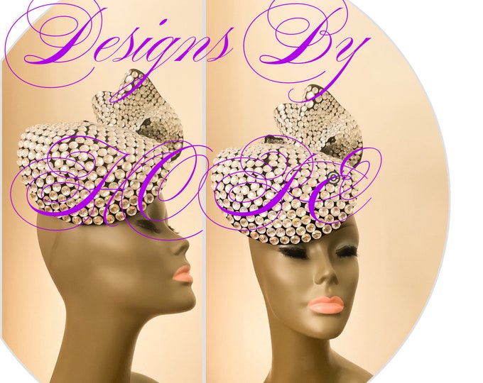 Featured listing image: Designs By HOPE  |  Jewelled Couture Chapeau  |  Avant Garde Hat  |  Couture Hat  |  Jewelled Hat  |  Accessories  |  Millinery  |  Bespoke