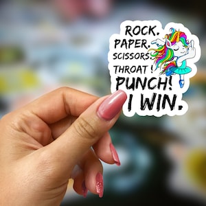 Rock Paper Scissors - Throat Punch - I Win  (Waterproof Sticker)