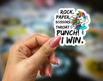 Rock Paper Scissors - Throat Punch - I Win  (Waterproof Sticker)