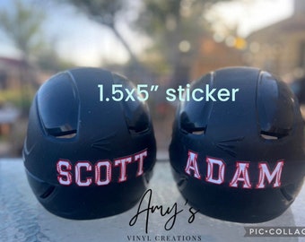 Custom Baseball/ Softball helmet sticker- NEW - two size options tball 3.5” wide and  baseball 5” wide