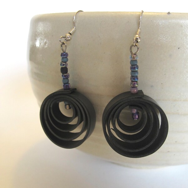 handmade inner tube earrings with glass beads