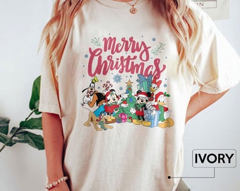 Comfort Colors® Retro Merry Christmas Shirt, Disney Christmas Shirt, Disneyland Christmas Shirt, Women Christmas Shirt, Mickey and Friends