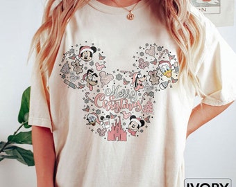 Comfort Colors® Vintage Disney Christmas Shirt, Mickey Minnie Christmas Shirt, Disney Merry Christmas Shirt, Disneyland Xmas Shirt