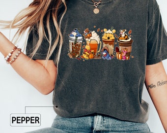 Comfort Colors Disney Winnie The Pooh Coffee Latte Shirt, Fall Season Shirt, Fall Coffee Shirt, Disney Halloween tshirt, Pumpkin Fall Shirt