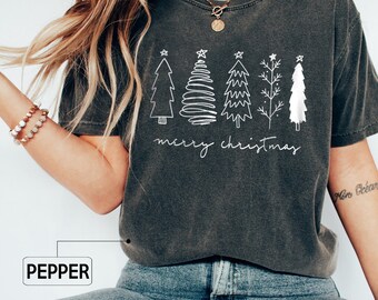 Comfort Colors Merry Christmas Shirt, Christmas Trees Shirt, Christmas Shirts for Women, Cute Christmas Shirt, Christmas Holiday Shirts
