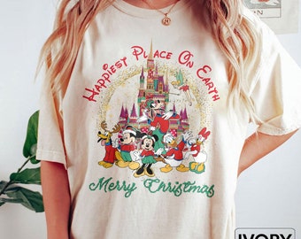 Comfort Colors® Vintage Disney Christmas Shirt, Retro Mickey and Friends Christmas Shirt, Happiest Place On Earth Shirt, Disneyland Shirt