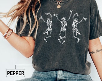 Comfort Colors® Dancing Skeleton Shirt, Halloween Shirt Women, Skeleton Shirt, Vintage Halloween Shirt, Witch Shirt, Spooky Season Shirt