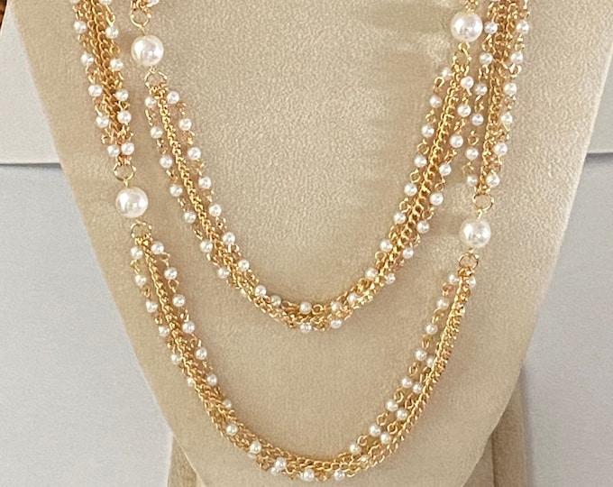 Audrey Hepburn Long Chain Necklace with Pearls - Multi-strand by Camrose and Kross
