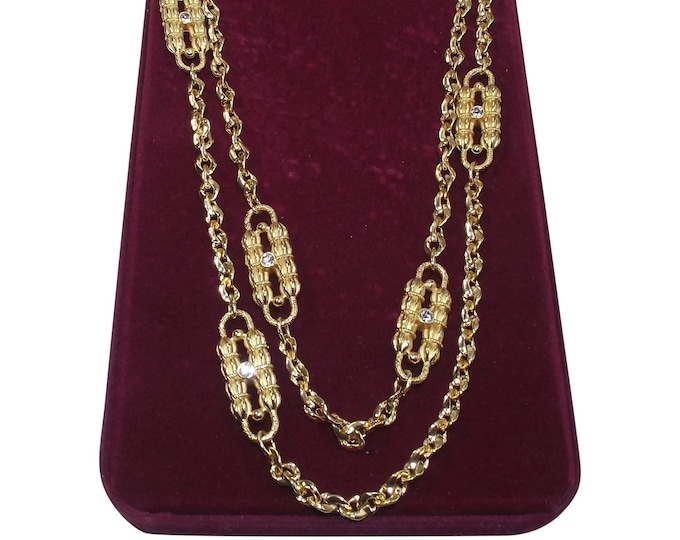 Jackie Kennedy JBK Gold Paperclip Duo Necklace with Clear Stones by Camrose and Kross for Anniversary or Birthday Gift for Her - 455a