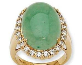 Jackie Kennedy Green  and Gold Statement Ring with Large Aventurine Stone by Camrose  for Wedding Anniversary or Birthday Gift for Her