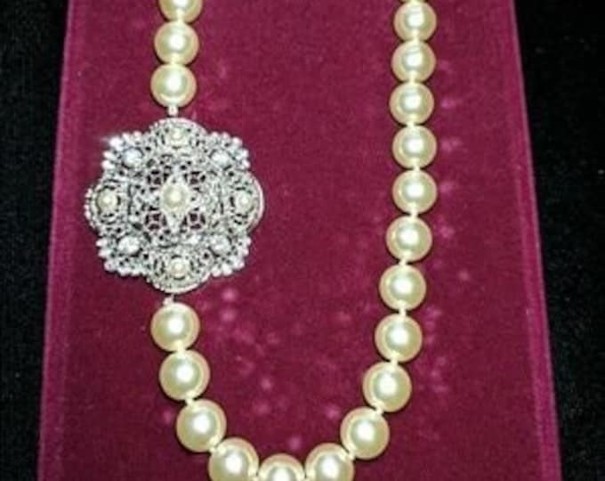 Jackie Kennedy Pearl Necklace with Removable Filigree Clasp by Camrose for Anniversary or Birthday Gift for Her - 561